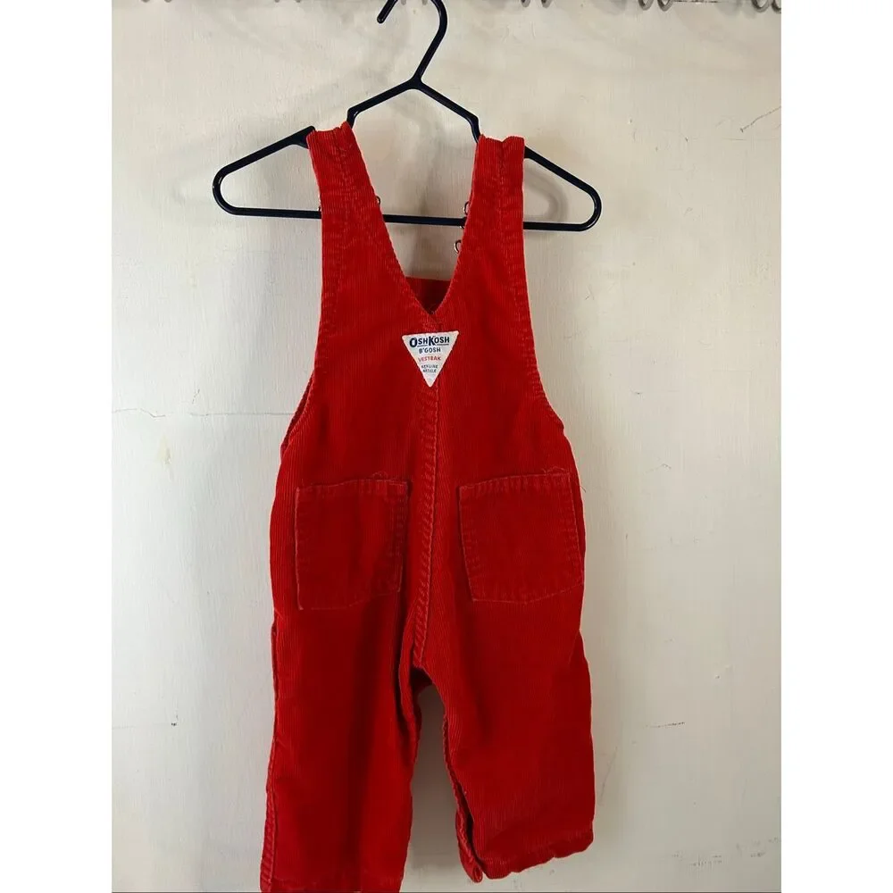 Oshkosh red‎ corduroy overalls 6m? snaps